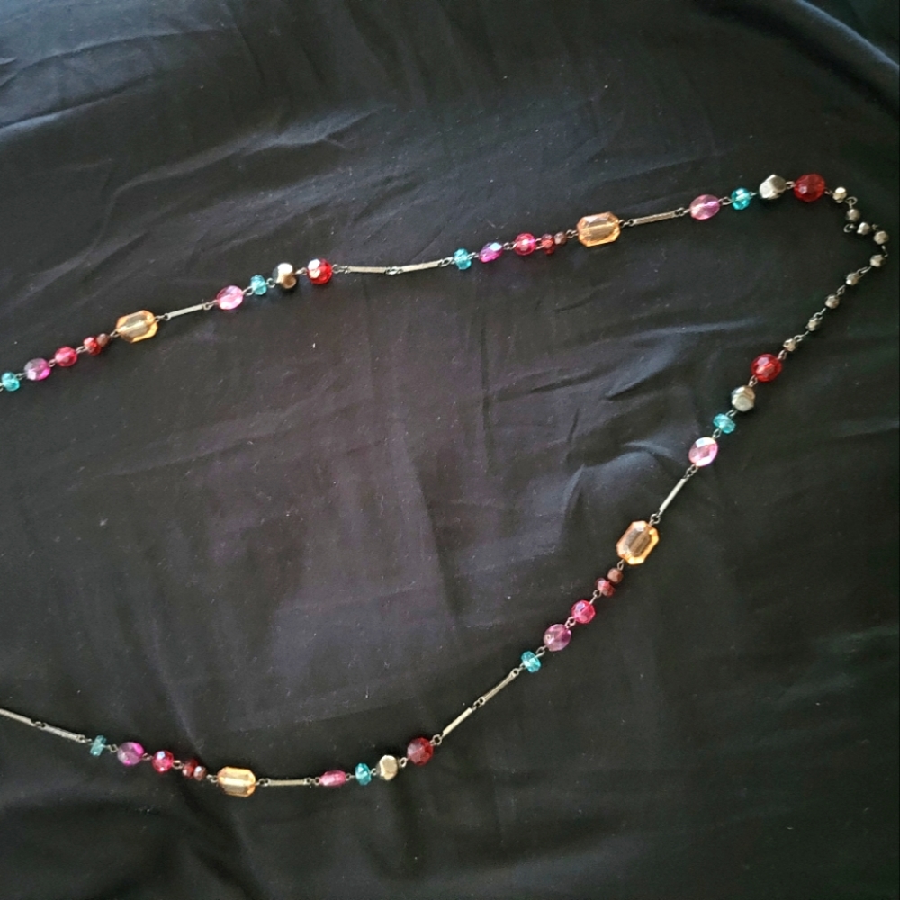Long multicolored gem necklace